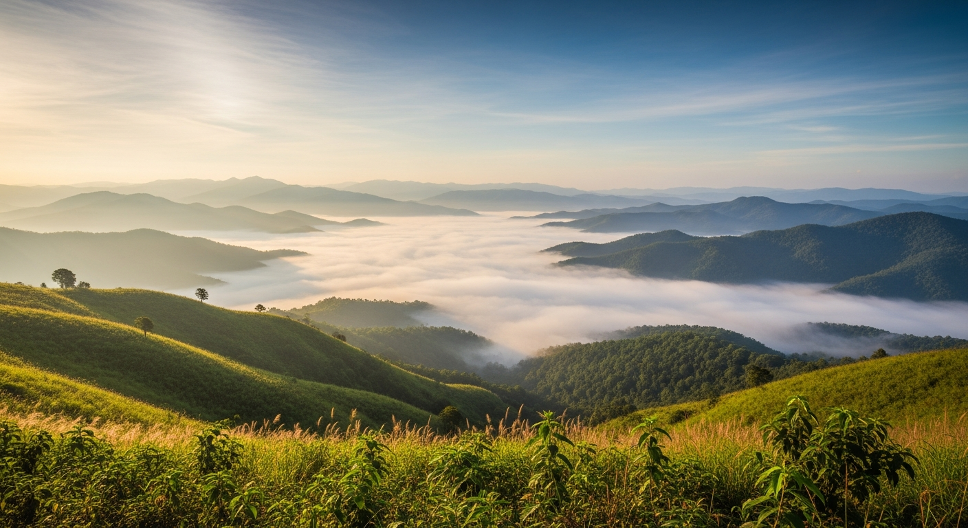 Khao Kho highland ridge near Khaem Son at bright morning