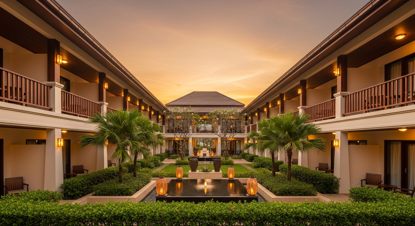 Courtyard at dusk, Khuk Khak House