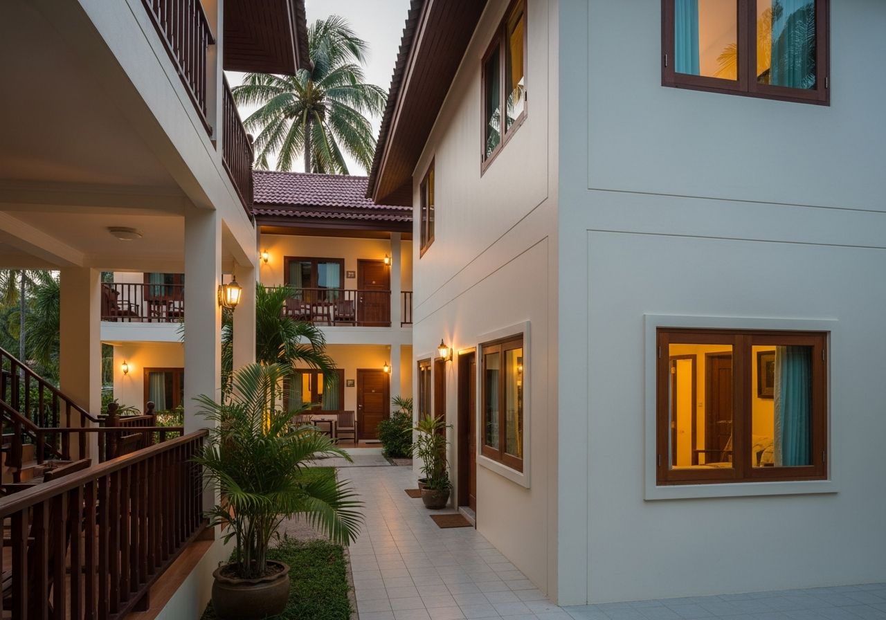 Family-run hotel courtyard at Khuk Khak House